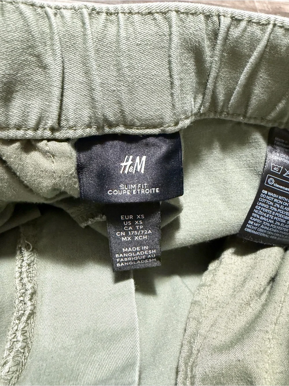 H&M Slim Fit Cargo Joggers Men’s XS Green Belted Tapered (Inseam 26) Zip Pockets